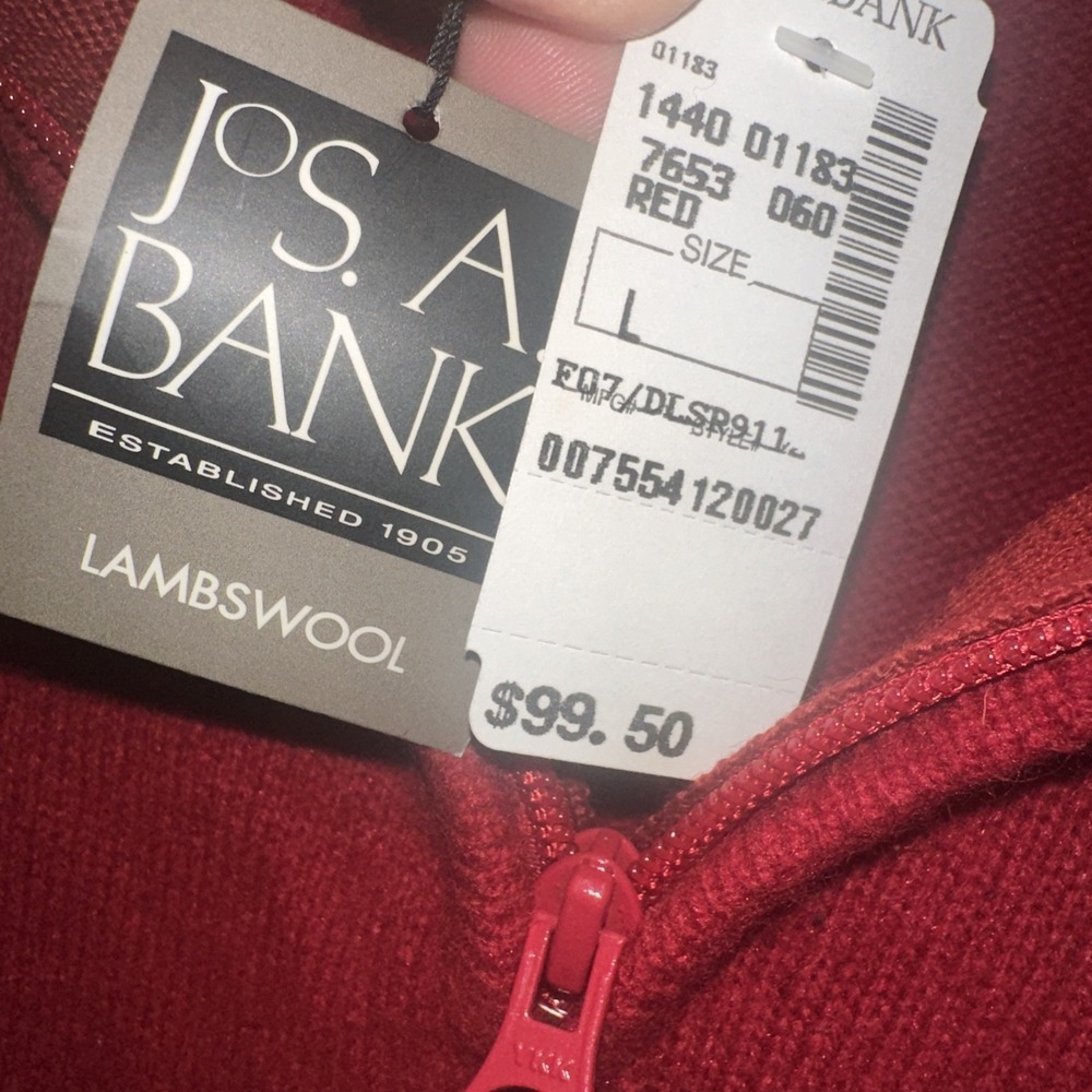 Jos A Bank Mens Red Lambswool Blend Quarter Zip Sweater Mock Neck Large NWT - Picture 3 of 5